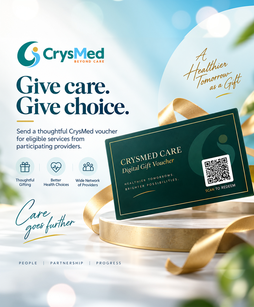 Digital gift voucher — Give care. Give choice. Send a thoughtful CrysMed voucher for eligible services from participating providers.